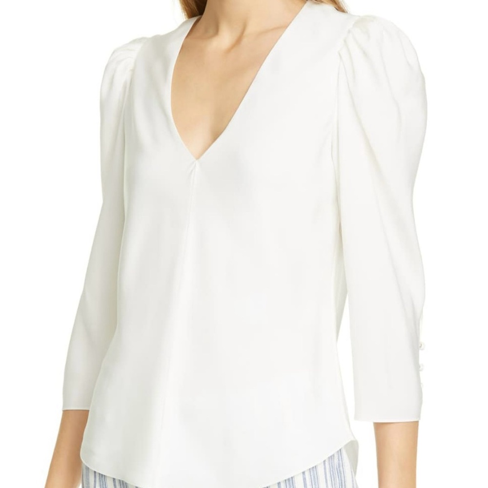 Frame White V-Neck Silk Blouse